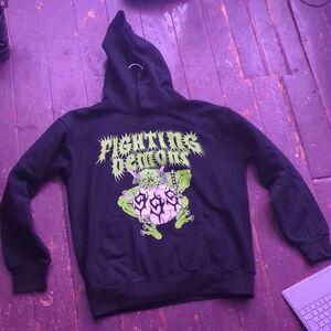 VLONE Juice Wrld Black Hoodie with Neon Green Fighting Demons 999 Design